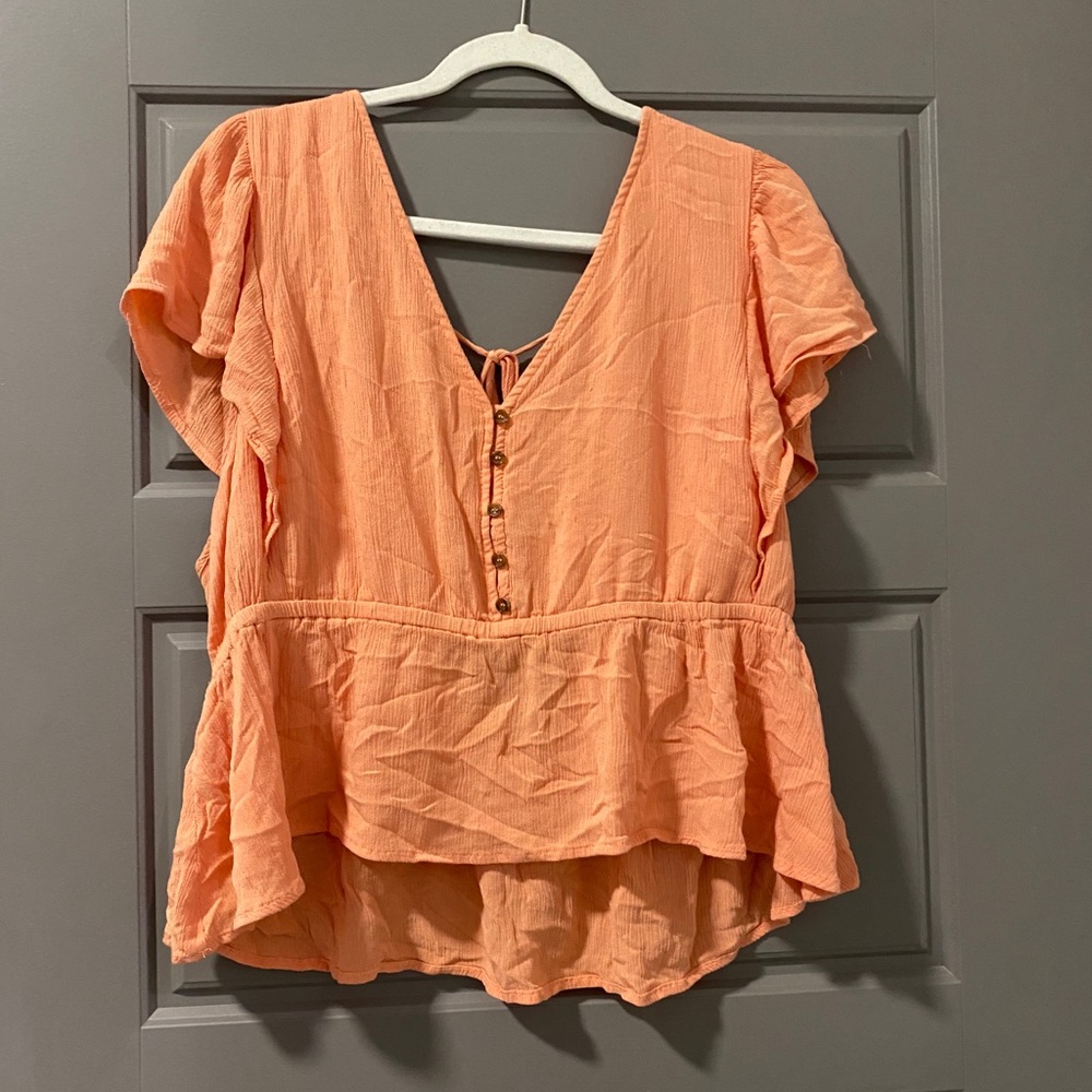 Plus Size Open Back Blush Cropped Blouse